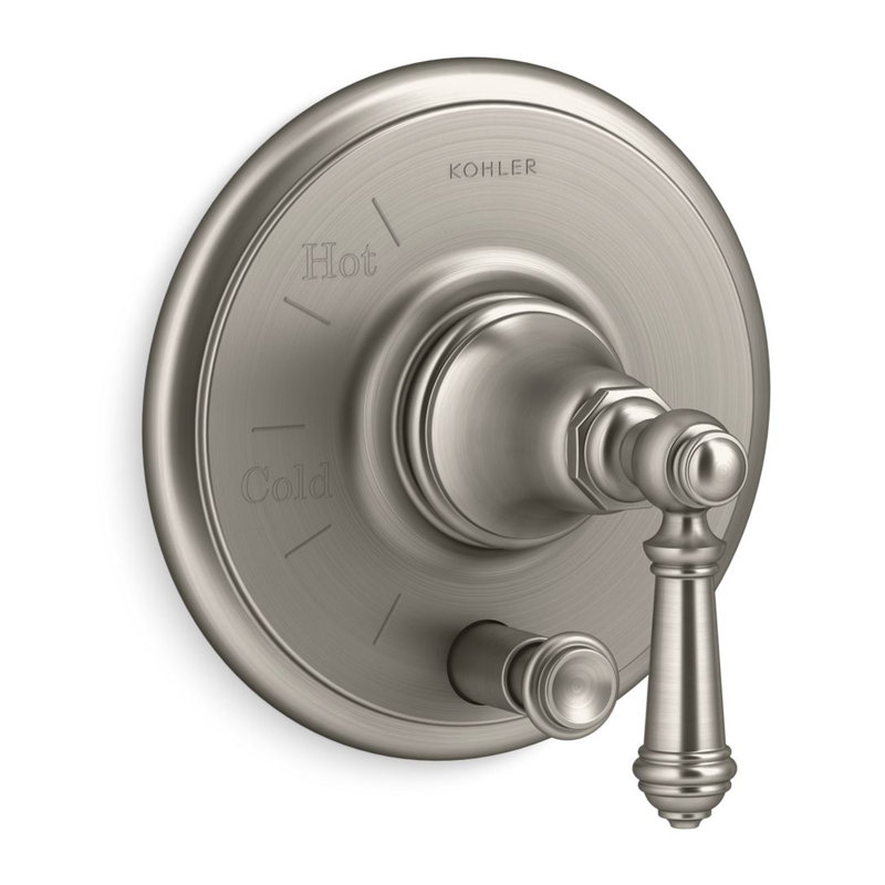 Artifacts Rite-Temp Pressure-Balancing Valve Trim With Push-Button Diverter And Lever Handle, Vibrant Brushed Nickel