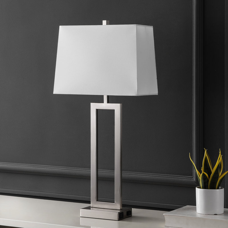28.5 Metal Single Table Lamp, Silver, White