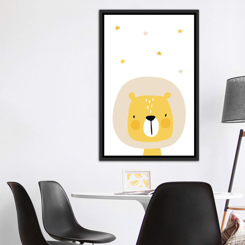 Lion avec étoiles - impression d'art graphique, H 60 po x l 40po x P 1,5 po, Toile avec cadre noir, Pas de tapis