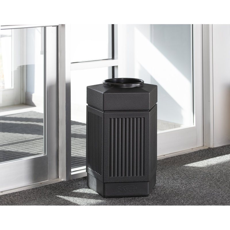 Black High-Density Polyethylene Pentagon Trash Can, 30.1 Gallons