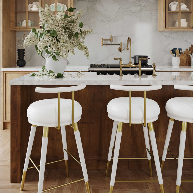 Upholstered Bar Stool, White