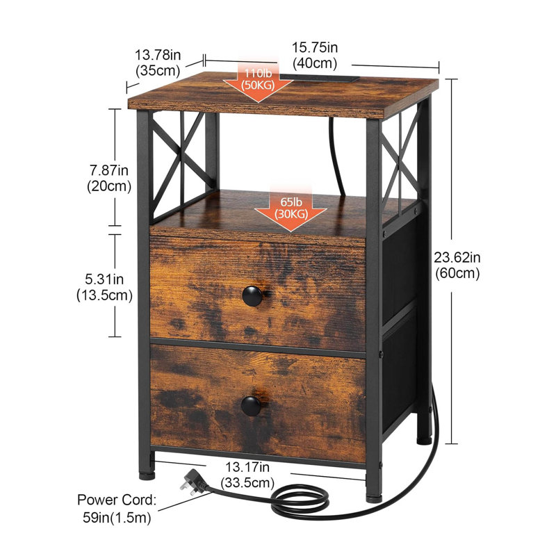 40cm W Metal Bedside Table