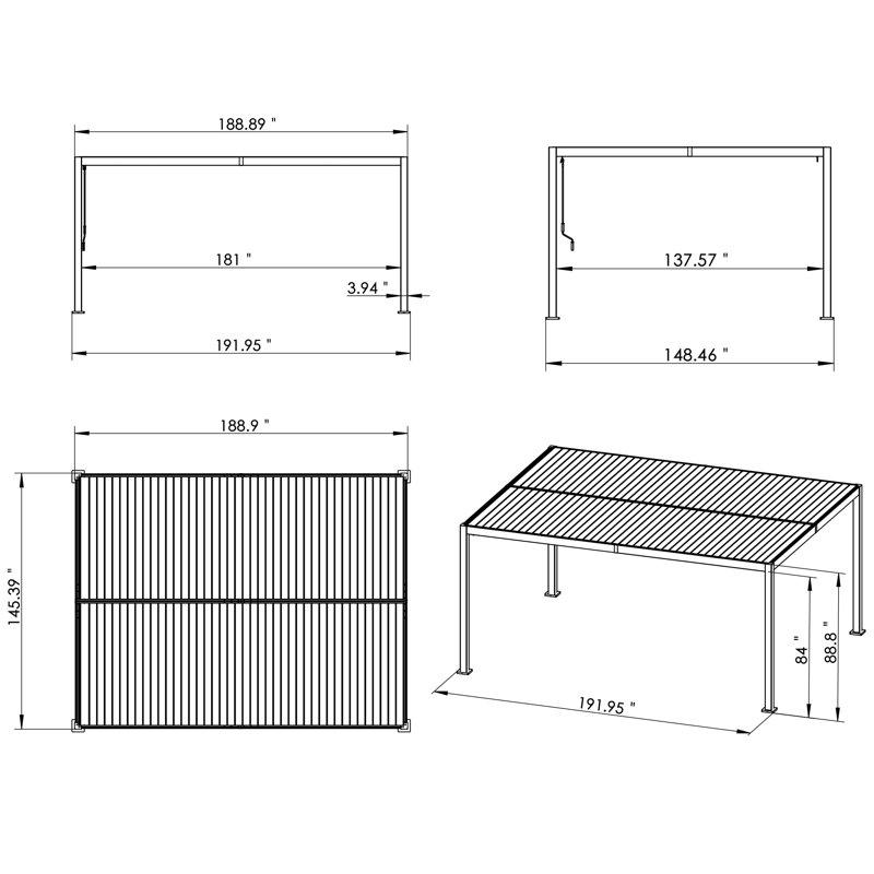 White Aluminum Louvered Pergola with Adjustable Roof, 12ft x 16ft