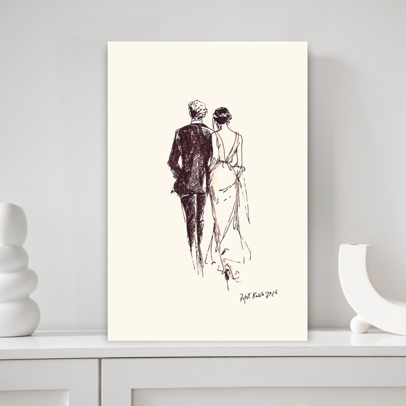 «Elegant Couple In Formal Attire», art mural abstrait classique élégant, H 18 po x l 12 po