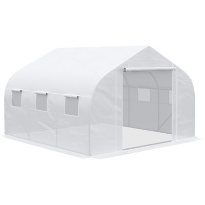 Serre de jardinage 3,66 m x 3,05 m x 2,13 m, acier galvanisé, blanc, fenêtres grillagées pour une luminosité et une ventilation optimales, serre de plain-pied 3,66 m x 3,05 m x 2,13 m avec porte, pour l'entretien des plantes