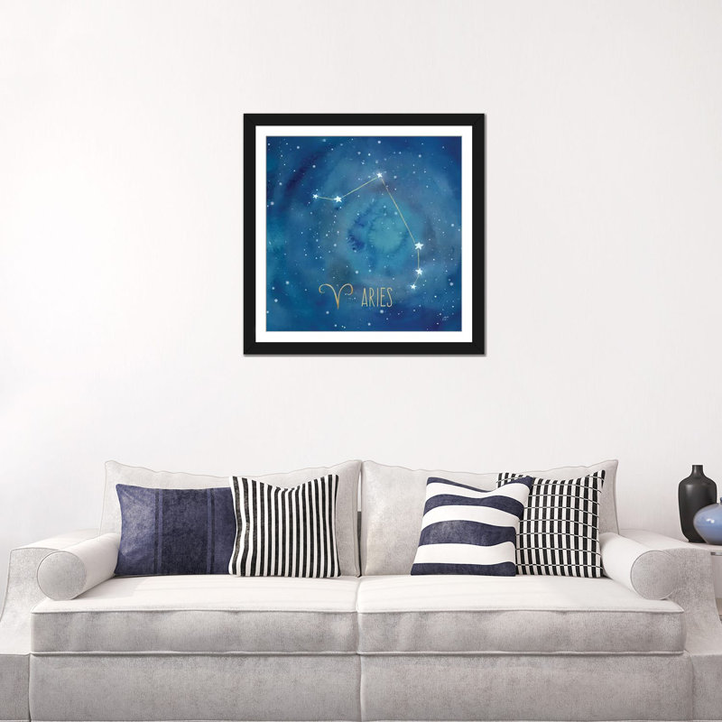 «Star Sign Aries», impression sur toile tendue, H 16 po x l 16 po x P 1 po, Papier d'art encadré noir, Blanc