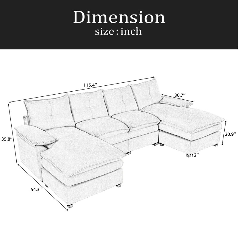 Canapé modulaire en U en chenille avec accoudoirs réglables - parfait pour les salons, les bureaux et les espaces spacieux