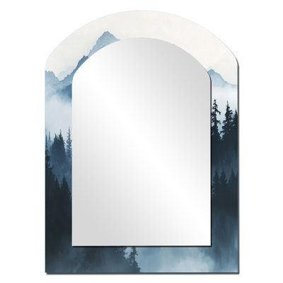 Winter Misty Peaks In The Morning II - Mountains Arch Wall Mirror, White Asymmetrical Decorative Mirror, Printed Metal Art