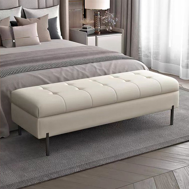 Beige Upholstered Bench, Beige, 15.75" H x 70.87" W x 15.75" D