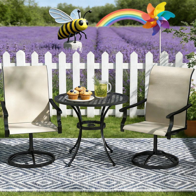 Ensemble de 2 chaises d'extérieur, chaises pivotantes, Beige/noir