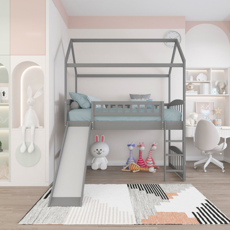 Lit mezzanine simple avec glissade Soild, gris