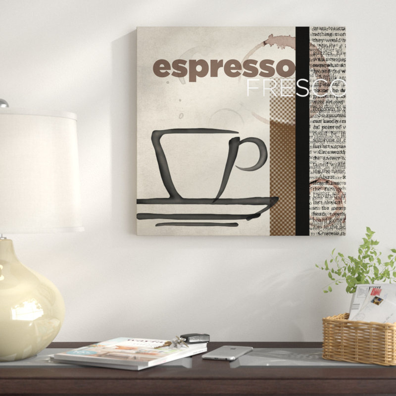 « expresso fresco », affiche rétro sur toile tendue, H 18 po x l 18 po x P 1,5 po, Toile avec cadre noir, Pas de tapis