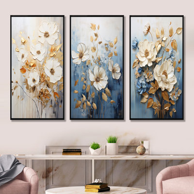 Ensemble de salon mural beige et bleu avec fleurs saisonnières