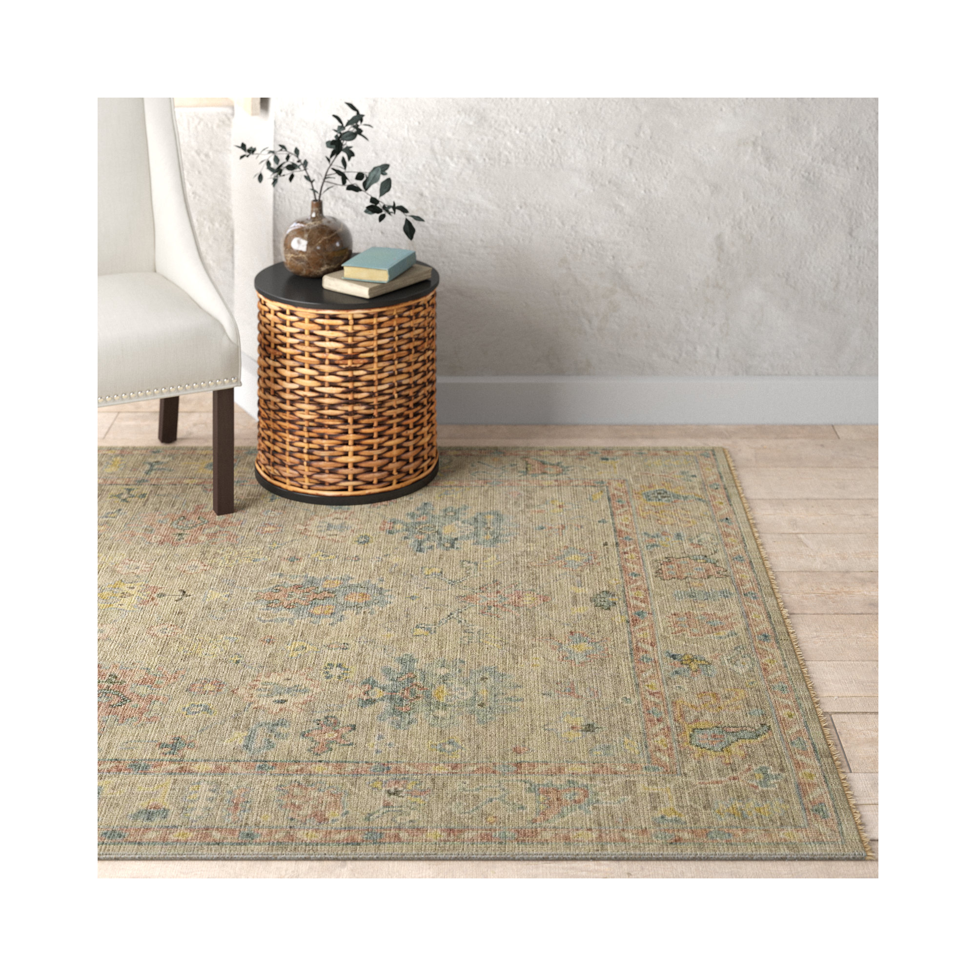Newham Handmade Wool Pink Rug, Rectangle 6' x 9'