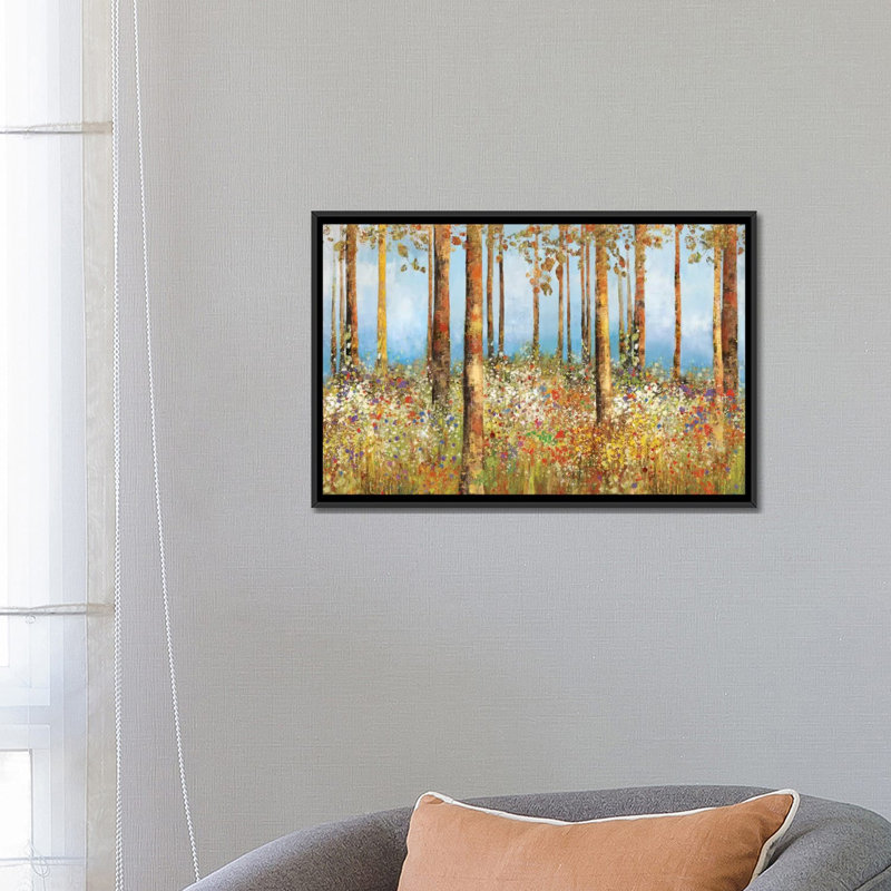«Field of Flowers», reproduction sur toile, H 18 po x l 26 po x P 1,5 po, Pas de tapis, Toile avec cadre noir