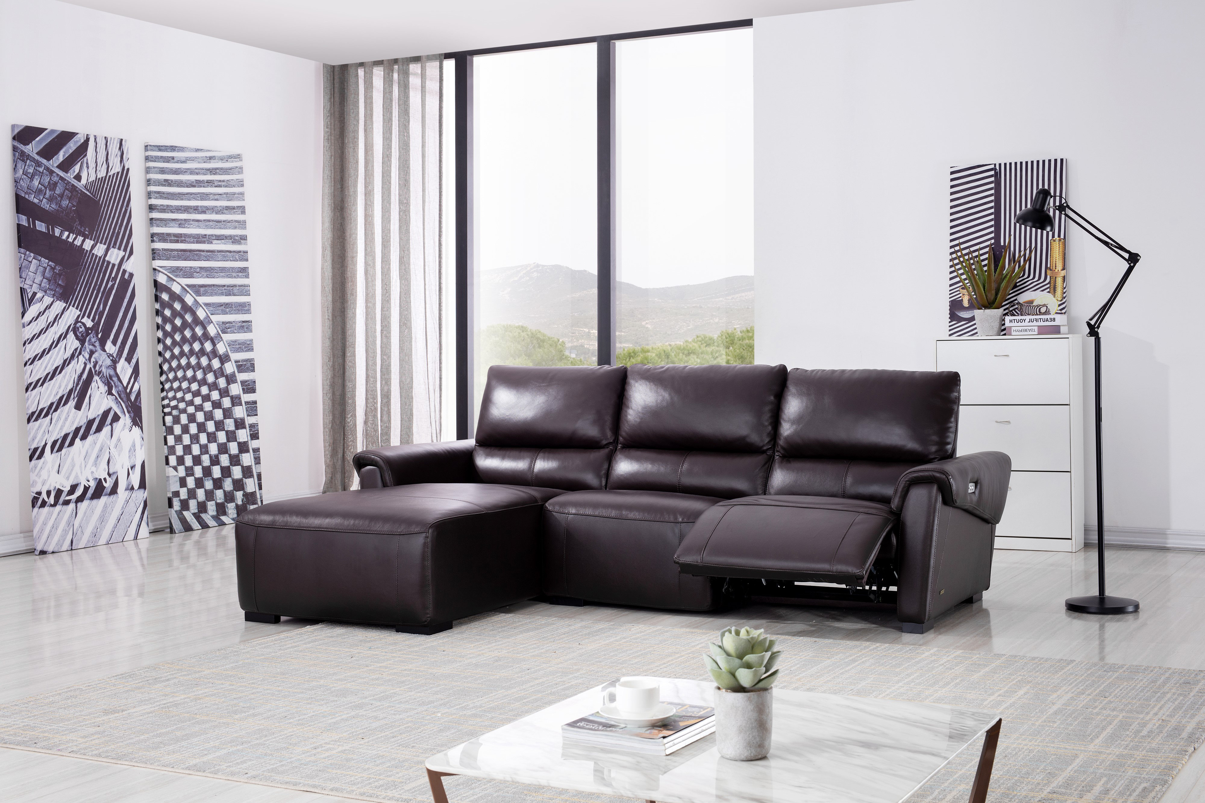 Reclining sofa with chaise lounge hot sale