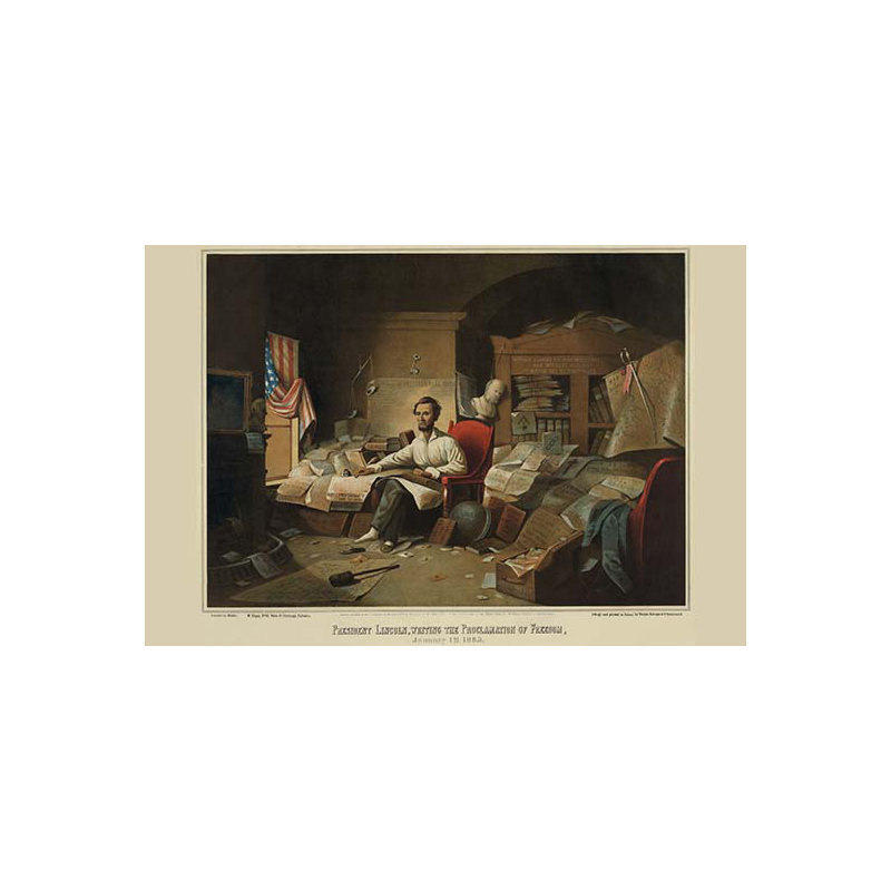 « president lincoln writing the proclamation », impression