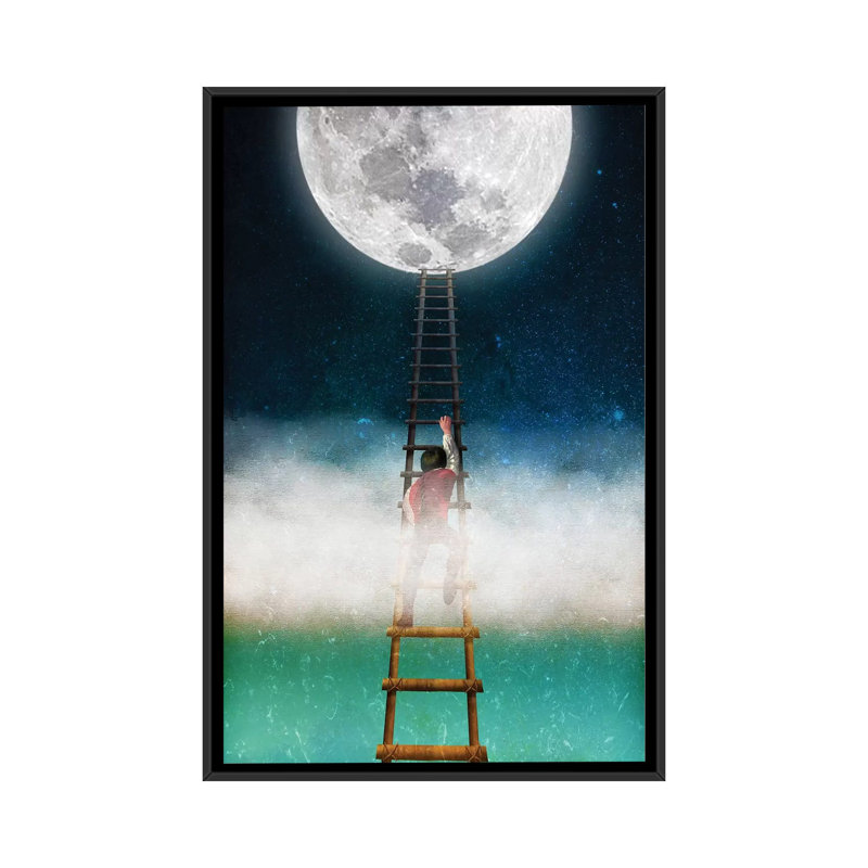 Portée pour la lune ii, H 26 po x l 18 po x P 1,5 po, Toile avec cadre noir, Blanc