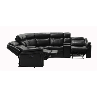 Canapé modulaire en cuir noir Jupiter