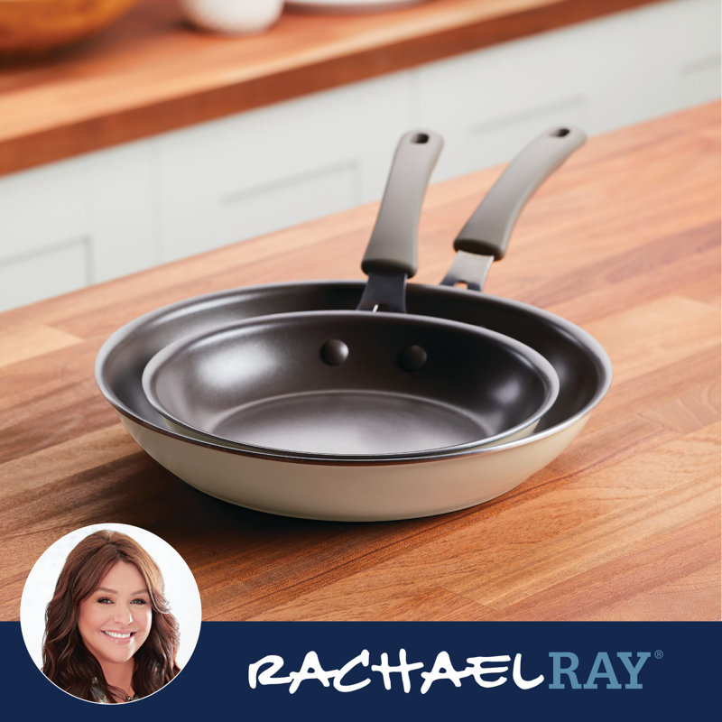 Almond Aluminum Nonstick Frying Pan Set with Lids