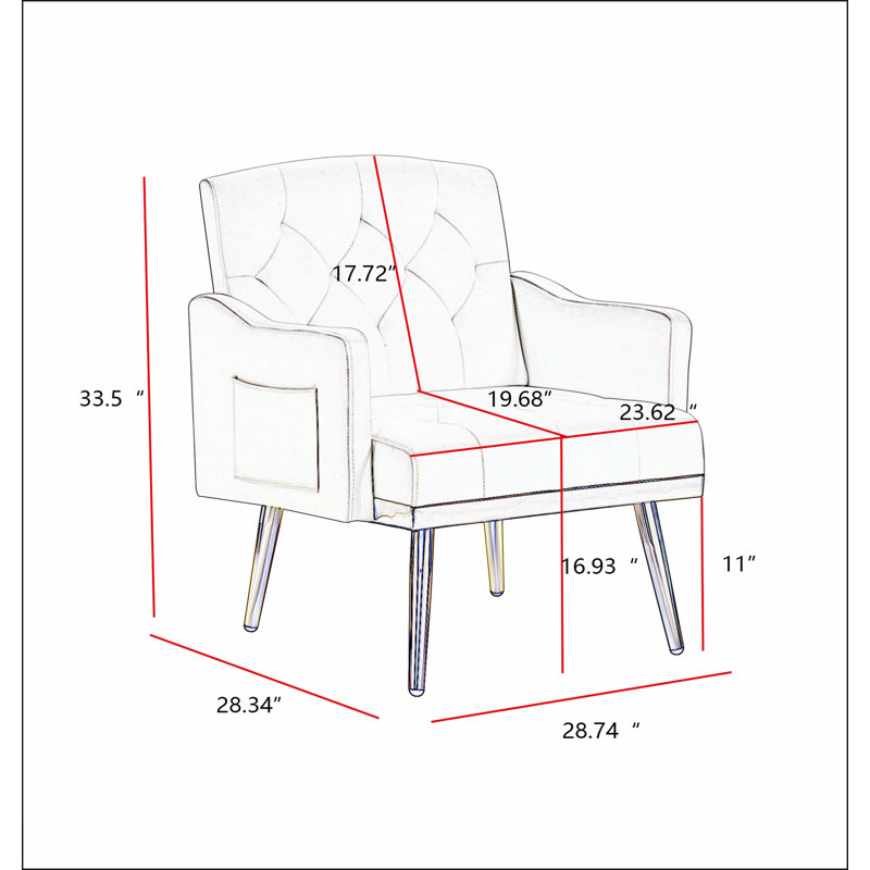 Fauteuil en velours avec pieds en métal, Blanc, crème