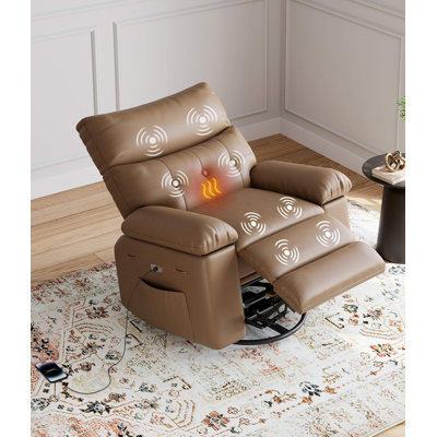 Oversized Power Rocker Swivel Recliner Chair with Heat and Massage, Extra Wide PU Leather Electric Recliner for Living Room by Latitude Run
