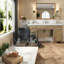 Spacieux meuble-lavabo de 60 po conforme à la norme Ada et lavabo en bois massif au fini bois pour salles de bain modernes