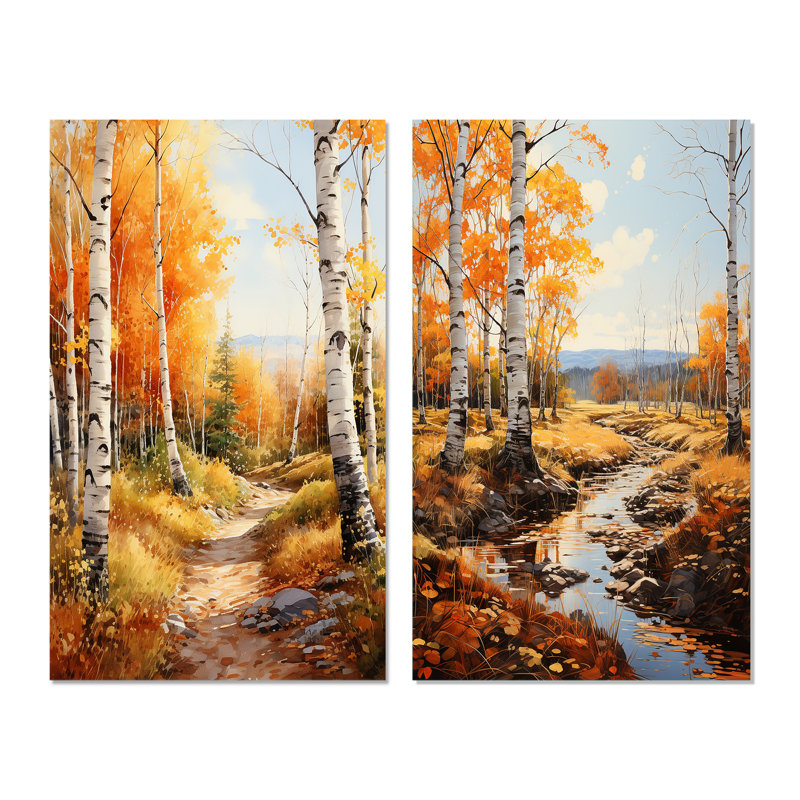 «Birch Woods Autumn Sonata», 2 pièces sur toile, Toile tendue, H 20 po x l 24 po