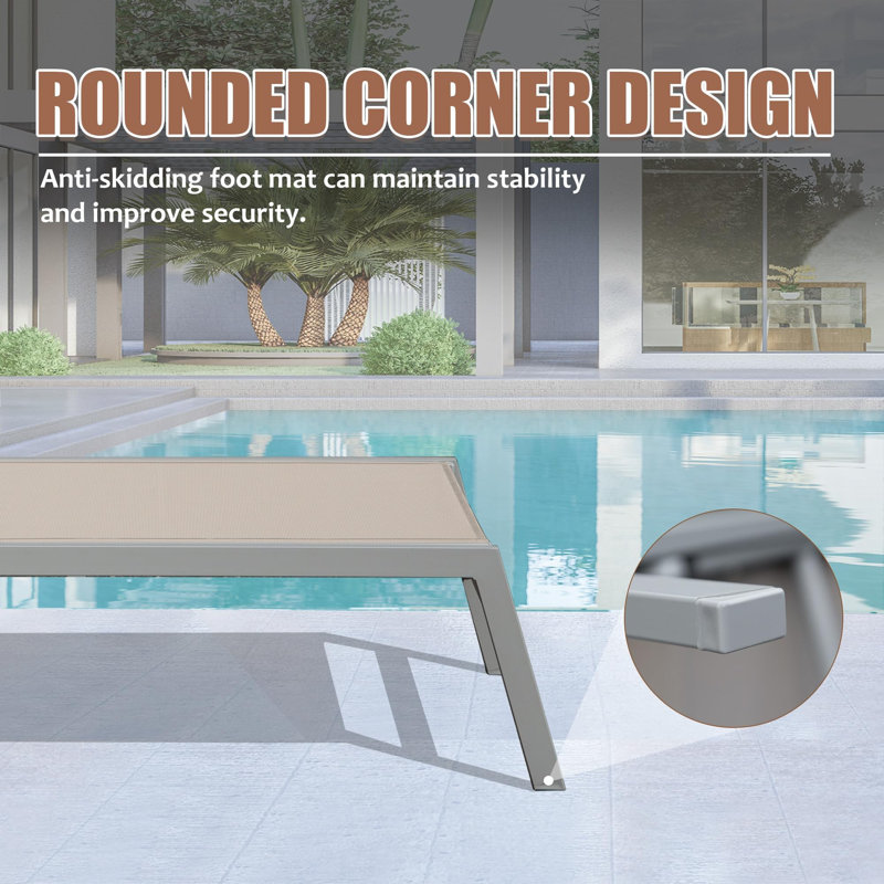 Outdoor Adjustable Backrest Leisure Recliner (Set of 2 Chairs with Table), Khaki