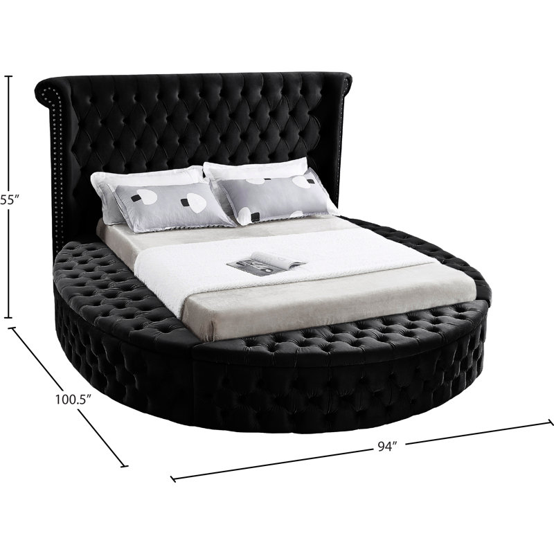 Dorgan Upholstered Wingback Bed, Black Velvet, Queen