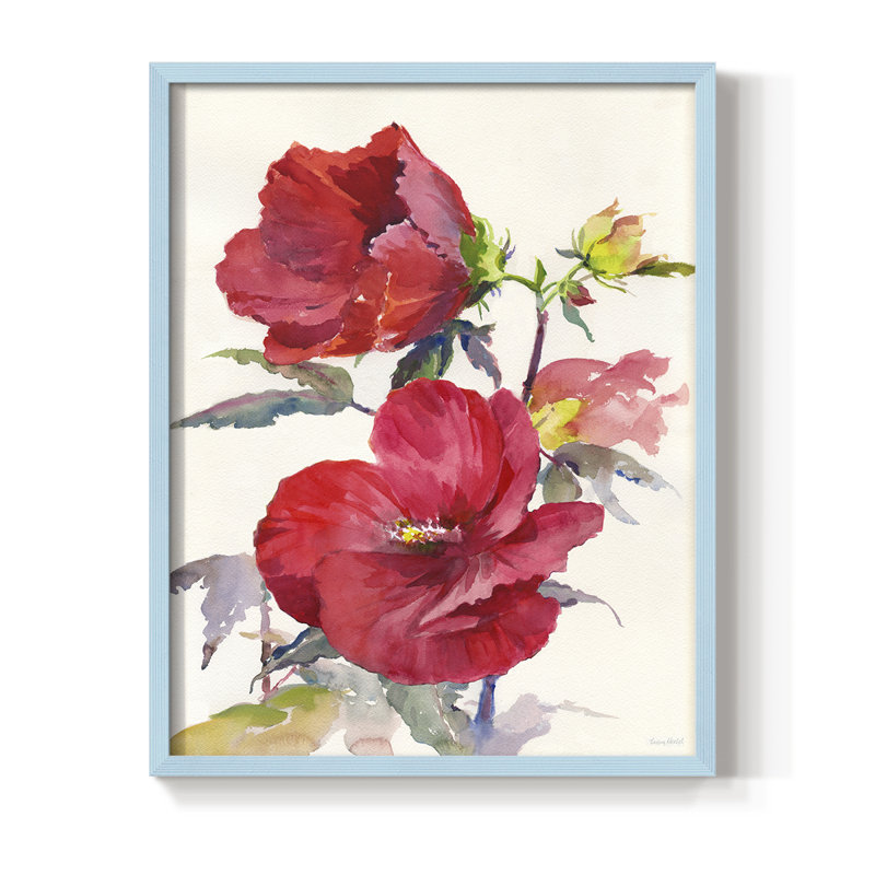 Hibiscus Glow III, reproduction encadrée - bois massif, H 30 po x l 24 po, Bleu