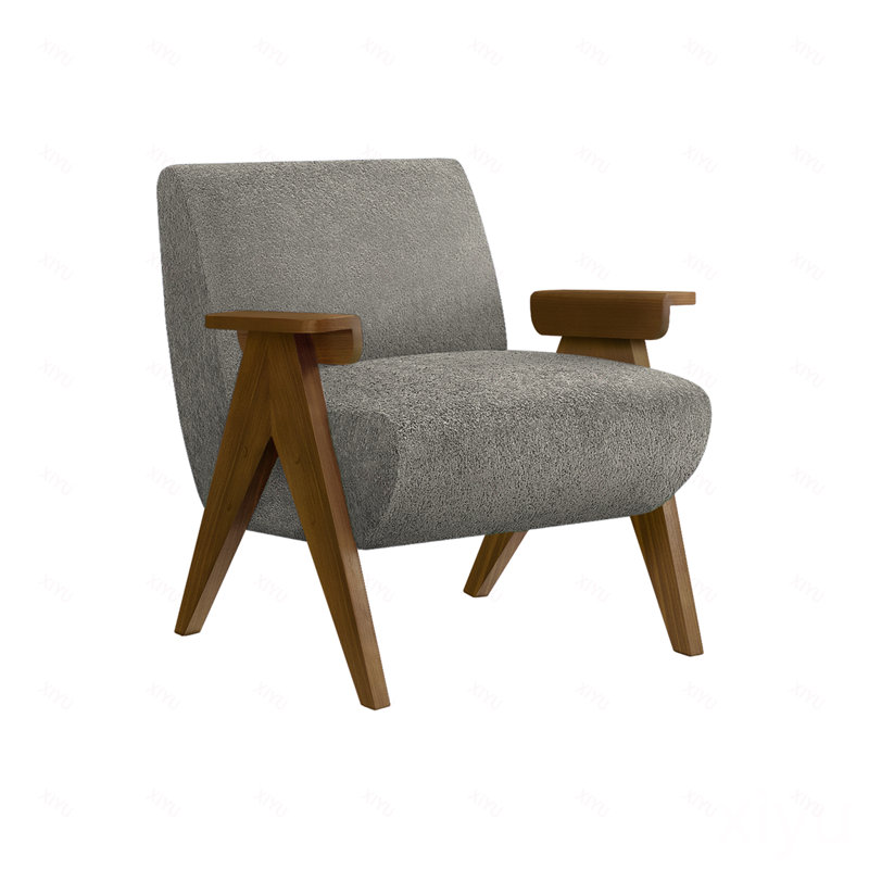 Fauteuil d'appoint, hauteur 79 cm, rembourré, salon, chambre, tissu, bois massif, Polyester-Light Grey