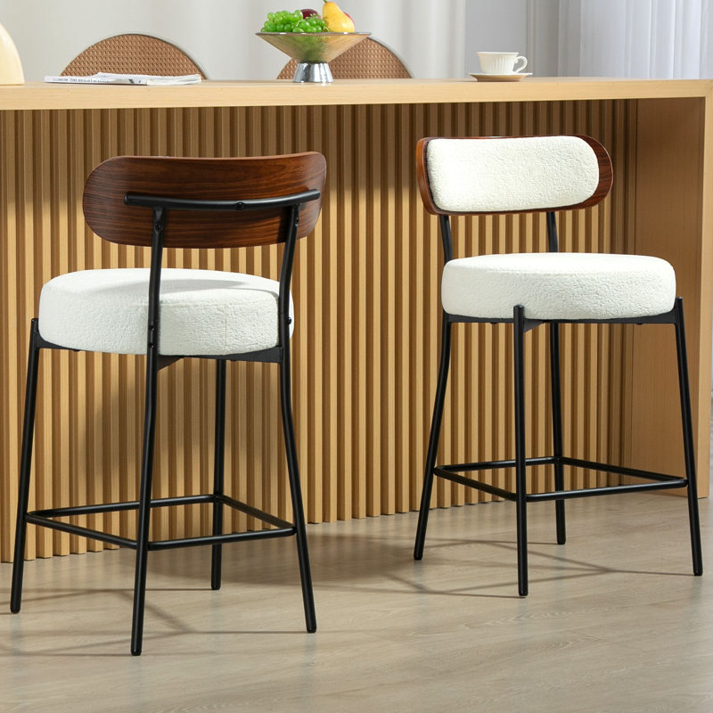 Counter Height Ferrer, 24" Ferrer , Boucle Counter Stools With Back, Boucle Ferrer For Kitchen Island, Dining Room, White