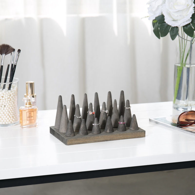 Tabletop Gray Wood Ring Holder