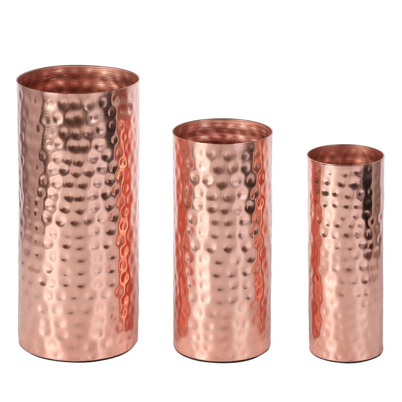 3 Pieces Metal Table Vase Set, Pink