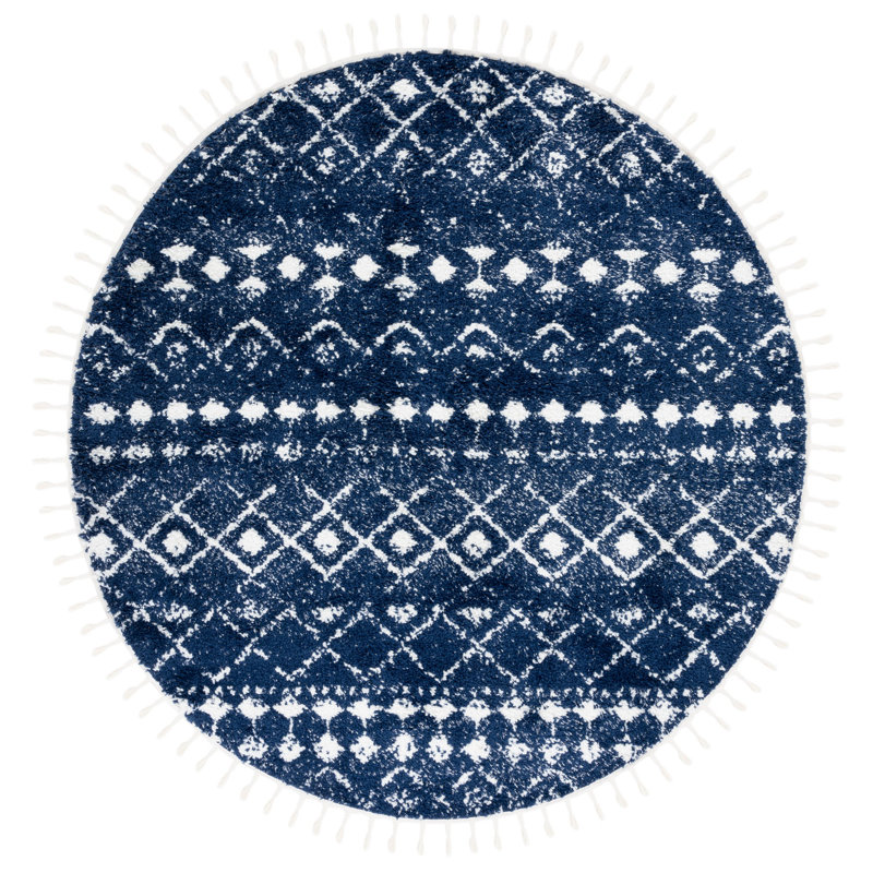 Akifa Fringe Shag Performance Southwestern Rug, Round 6'7"