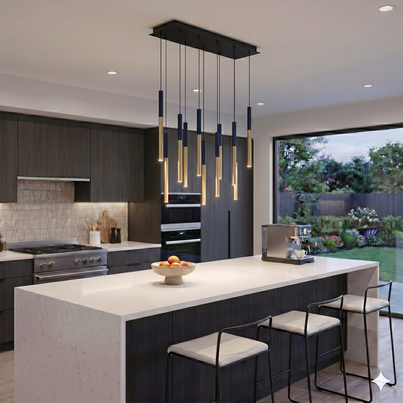 Baileyton 10 - Light Cluster Pendant, Black Top and Brushed Brass