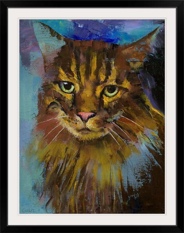 «Anjlee Luna Cat Portrait» par Michael Creese, reproduction d'art, H 24 po x l 20 po x P 1 po, Cadre noir