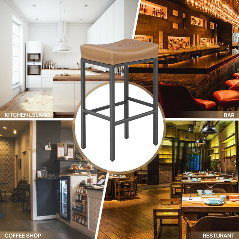 Backless Bar Stools Counter Stools With Footrest, Bar Stool (31.5” Seat Height), Camel