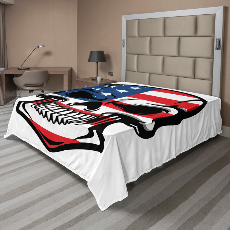 Ambesonne American Flag Top Flat Sheet Scary Skull Art Blue White Red_13863, Full Flat Sheet
