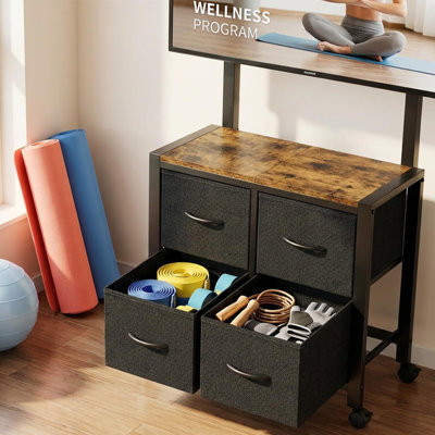  Mobile TV Cart Rolling TV Stand Holder with 4 Drawer, for 23-60 inch Flat/Curved Screens,Portable Corner Floor TV Stand on Wheels, Holds Up 88Lbs with Wood Shelf, for Living Room Bedroom