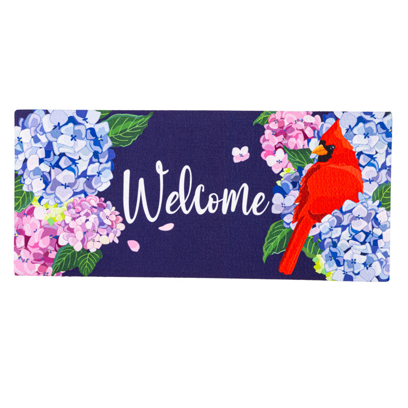 Yoko 22"x10" Cardinal and Hydrangeas Non-Slip Outdoor Sassafras Switch Door Mat