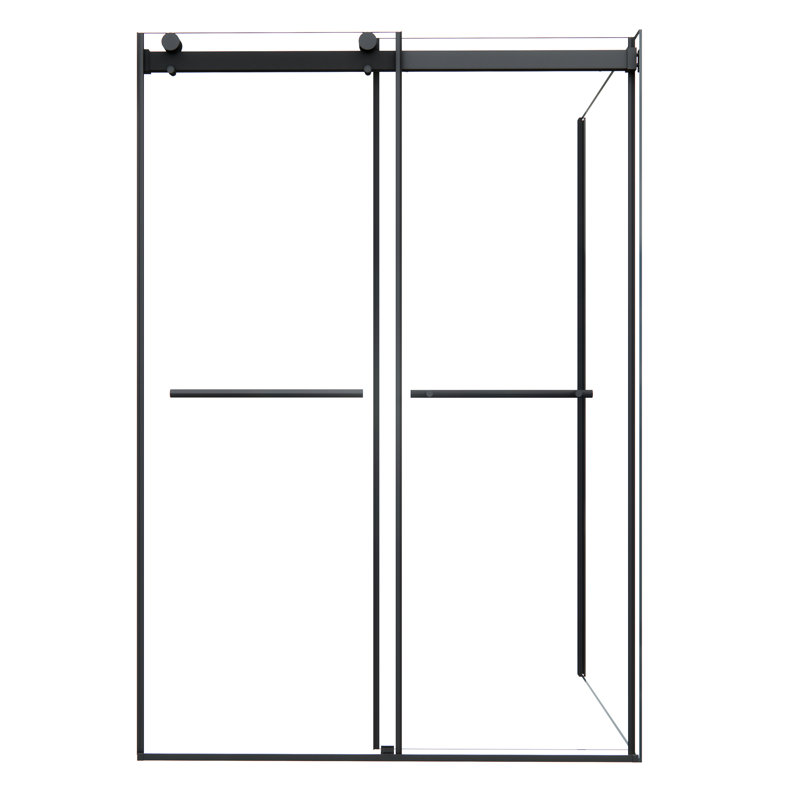 Belizzi 52" W x 76" H Frameless Matte Black Shower Enclosure with Clear Glass