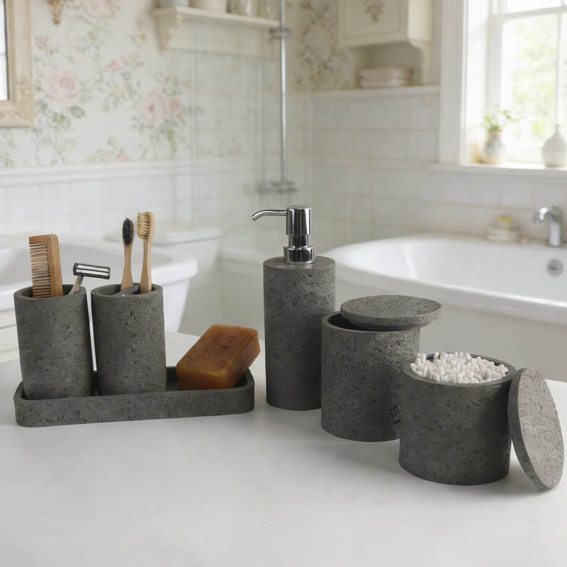 Ensemble d'accessoires de salle de bain luxueux résistant à l'humidité, accessoires de meuble-lavabo en résine imitation ciment