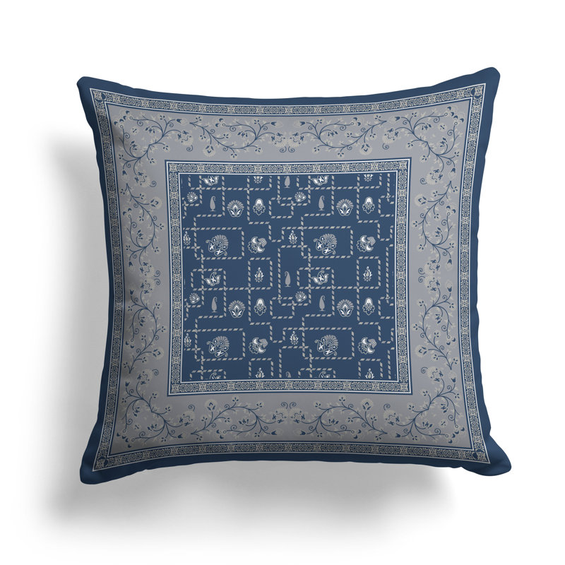 Imperial Peony Parade  Square Throw Pillow, Blue/Gray, 18"H x 18"W