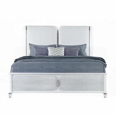 Queen Grey Bed Frame with LED Light - No Box Spring Needed, Strong Support