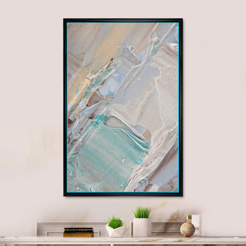 Artistic Beige Light Blue Strokes - Art sur toile moderne et contemporain, H 20 po x l 12 po x P 1 po