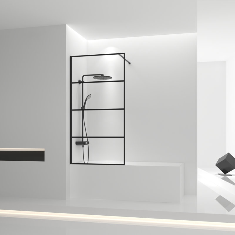 Panneau de baignoire fixe réversible noir mat avec verre trempé transparent de 8 mm Trevor l 32 po x H 66 po