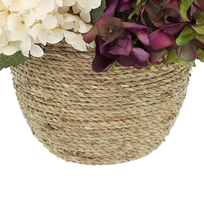 Levasy Fall Arrangement with Hydrangeas and Wheat in Rope Pot, Purple
