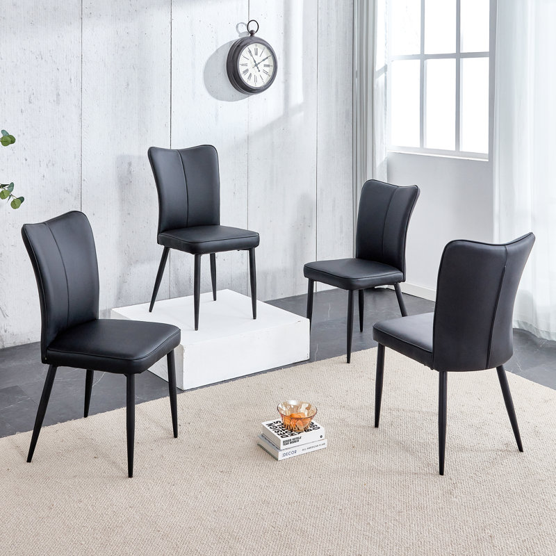 Faux Leather Upholstered Metal Dining Chair , Black, Black